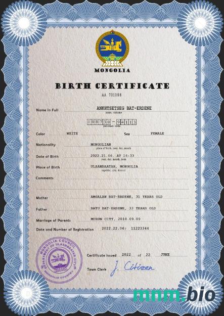 Mongolia narodziny certyfikat PSD szablon